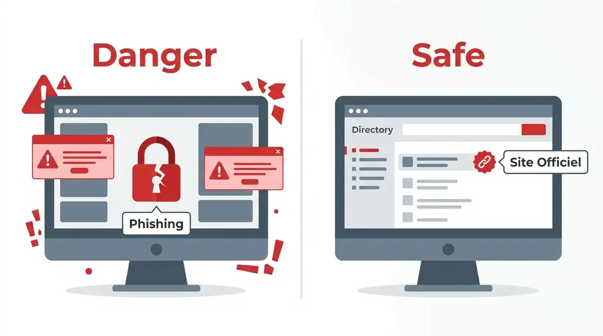 Infographie comparant les dangers du phishing sur les faux sites de streaming anime face au vrai site Neko-Sama sécurisé.