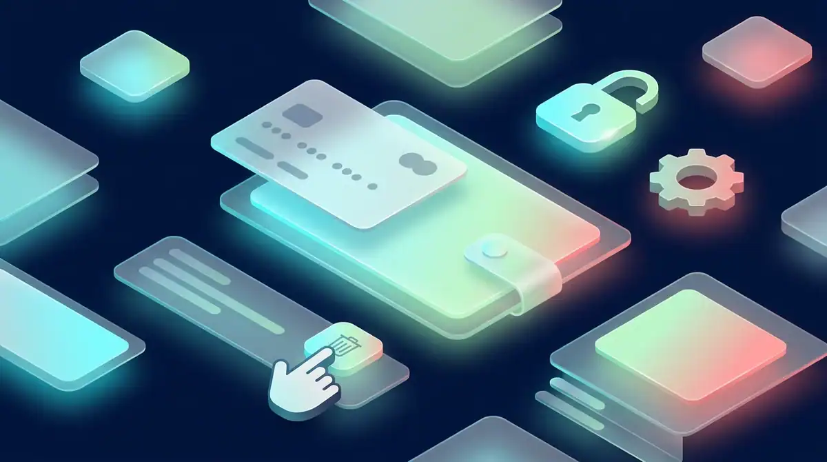 Illustration 3D d'une carte bancaire se détachant d'une interface PayPal pour supprimer un compte ou résoudre une erreur.
