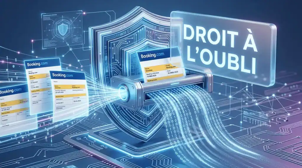 Illustration du concept de droit à l'effacement des données personnelles après suppression sur Booking.
