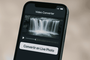 Écran d'une application iPhone pour convertir une vidéo en Live Photo, étape du guide pratique.