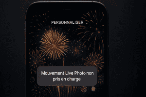 Message d'erreur 'Mouvement Live Photo non pris en charge' sur l'écran de personnalisation d'un iPhone.