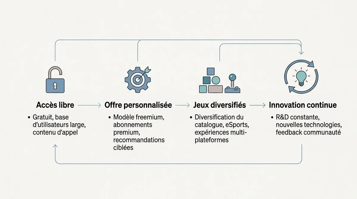 Infographie du modèle freemium : accès libre, jeux gratuits et innovation pour la presse numérique.