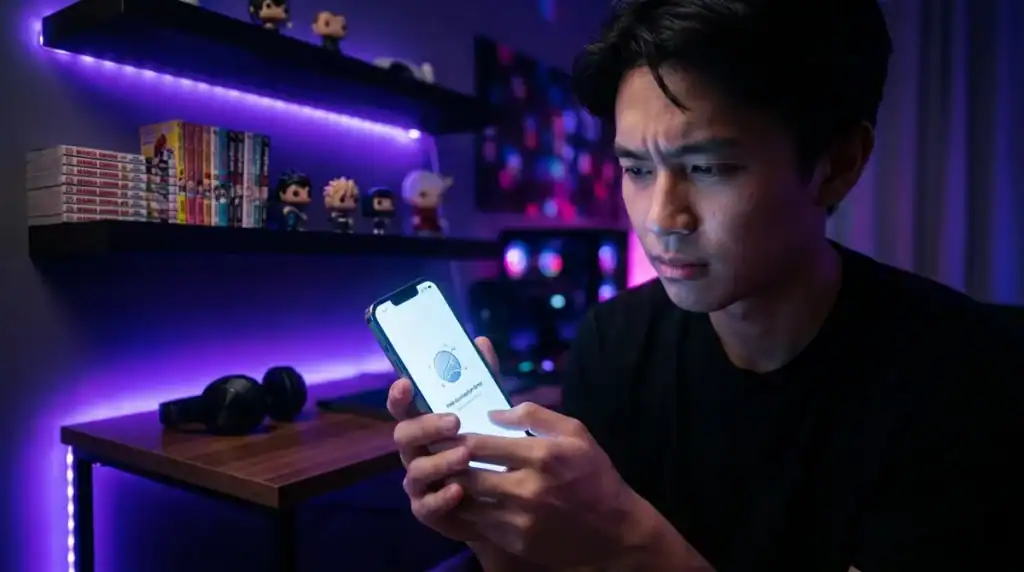 Setup gaming moderne avec mangas et casque, illustrant la lecture en ligne et les risques de sites comme KaliScan.